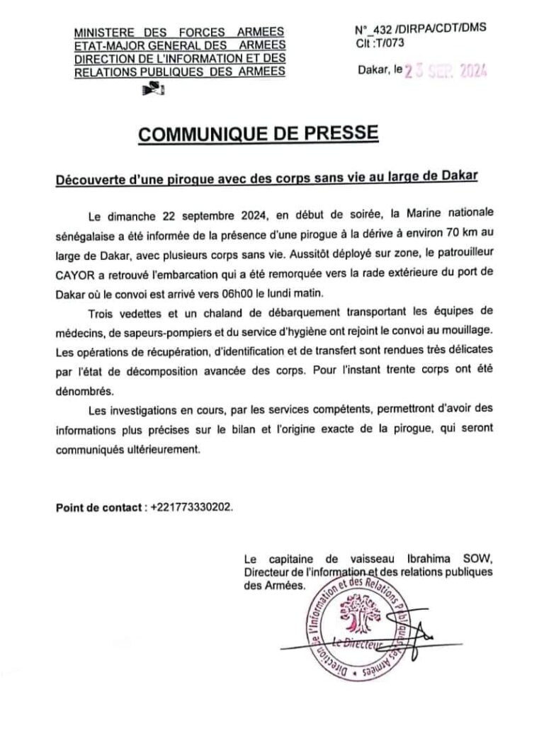 Découverte d’une piroque avec des corps sans vie au large de Dakar: 30 cadavres décomposés déjà recensés